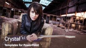  Presentation with electric guitar - Colorful PPT layouts enhanced with posing with her electric guitar backdrop and a tawny brown colored foreground