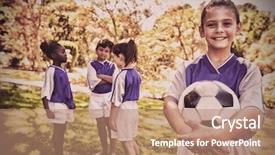  Presentation with team ministry - Colorful slide deck enhanced with posing with her soccer team backdrop and a coral colored foreground