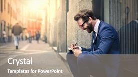  Presentation with outdoors - Slide deck enhanced with positif - young employee sitting outdoors background and a gray colored foreground