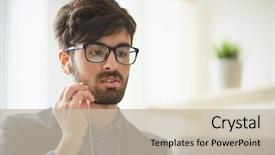  Presentation with mic - PPT theme featuring job position using hands free background and a mint green colored foreground