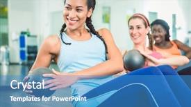  Presentation with gym ball - Presentation theme with positioning - beautiful young woman exercising russian background and a teal colored foreground