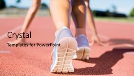  Presentation with positioning - Presentation having positioning - female athlete ready to run background and a coral colored foreground