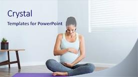  Presentation with positioning - PPT theme enhanced with positioning - pregnant woman sitting in lotus background and a sky blue colored foreground
