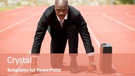  Presentation with running track lanes - PPT layouts consisting of positioning strategy - businessman with briefcase ready background and a coral colored foreground