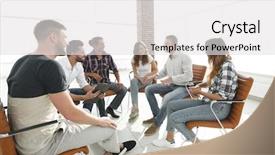  Presentation with lobby - Amazing PPT theme having positioning strategy - creative team sitting backdrop and a  colored foreground