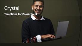  Presentation with laptop wireless - PPT theme enhanced with positive-adult-indian-man background and a tawny brown colored foreground