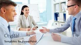  Presentation with successful - Audience pleasing theme consisting of positive and successful team working harmoniously at office backdrop and a light blue colored foreground