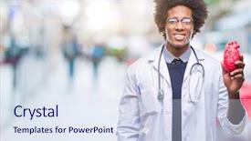  Presentation with cardiologist - Slide deck featuring positive attitude relationship - afro american cardiologist doctor man background and a sky blue colored foreground