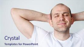  Presentation with bald - Audience pleasing presentation theme consisting of positive bald-headed smiling man backdrop and a sky blue colored foreground