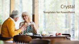  Presentation with veranda - Cool new theme with positive beautiful mature couple backdrop and a sky blue colored foreground