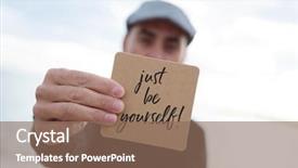  Presentation with behavior - Slide set enhanced with positive behavior - closeup of a young caucasian background and a violet colored foreground