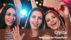  Presentation with girls night - Beautiful slide deck featuring positive behavior - smiling girls with smartphone taking backdrop and a tawny brown colored foreground
