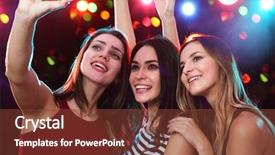  Presentation with girls night - PPT theme having positive behavior - smiling girls with smartphone taking background and a tawny brown colored foreground