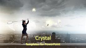  Presentation with light bulb graduation cap - PPT theme with brain power - young businesswoman catching light bulb background and a tawny brown colored foreground