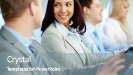  Presentation with business training - Colorful presentation theme enhanced with positive business people attending backdrop and a gray colored foreground