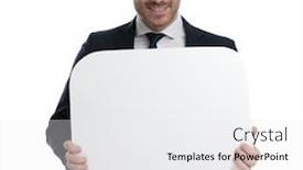  Presentation with speech delay - Presentation enhanced with positive-businessman-holding-speech-bubble background and a white colored foreground