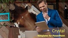  Presentation with reading table - Presentation theme consisting of positive-businessman-laughing-reading background and a tawny brown colored foreground