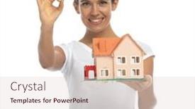  Presentation with home - PPT layouts consisting of positive-casual-woman-holding-home background and a lemonade colored foreground