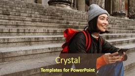  Presentation with museum - PPT theme enhanced with positive-cheerful-young-asian-woman background and a tawny brown colored foreground