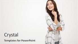  Presentation with cute - Presentation theme enhanced with positive cute woman with magnificent background and a white colored foreground