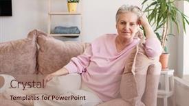  Presentation with elderly oral health - Theme with positive-elderly-woman-with-healthy background and a  colored foreground