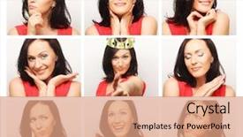  Presentation with facial - Presentation theme having woman different facial expression background and a coral colored foreground
