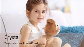  Presentation with toy - PPT layouts having positive emotional - funny little girl with cuddly background and a  colored foreground