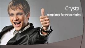  Presentation with yes - Cool new PPT theme with yes thumbs up - happy businessman showing his thumb backdrop and a gray colored foreground