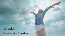  Presentation with sunny sky - Slide deck featuring positive emotional - happy woman relaxation background and a  colored foreground