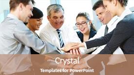  Presentation with pile - Theme with photo of smiling co-workers background and a coral colored foreground