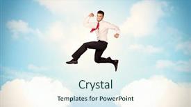  Presentation with metrics cloud collage business - PPT layouts enhanced with positive energy - business person jumping over clouds background and a  colored foreground