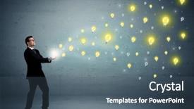  Presentation with cross and holding hands - Slides featuring positive energy - caucasian businessman holding lightbulbs which background and a  colored foreground