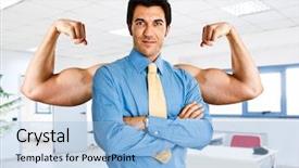  Presentation with funny retirement - PPT theme featuring positive energy - funny businessman showing an additional background and a light blue colored foreground