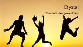  Presentation with happy holiday - Theme featuring positive energy - happy jump during sunset background and a yellow colored foreground