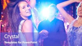  Presentation with girls night - Audience pleasing slide set consisting of positive energy - joyful girls and guys dancing backdrop and a cobalt blue colored foreground