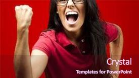  Presentation with victory - PPT layouts with positive energy - portrait of young woman gesturing background and a wine colored foreground