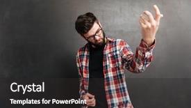  Presentation with elegant man in glasses optics - Cool new PPT theme with positive energy - serious bearded young man backdrop and a dark gray colored foreground