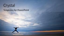  Presentation with seashore - Amazing PPT theme having positive energy - young man jumping high backdrop and a  colored foreground