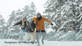 Presentation with winter forest - Cool new slide deck with positive-excited-young-friends backdrop and a light blue colored foreground