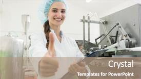  Presentation with quality control - Slide set consisting of qa - portrait of a happy female background and a coral colored foreground