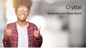  Presentation with religious african american - PPT theme with positive gesture with hand thumb background and a light gray colored foreground