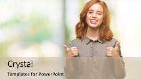  Presentation with winner announcement award success - Beautiful slide deck featuring positive gesture with hand thumbs backdrop and a  colored foreground