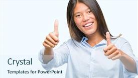  Presentation with yes - Presentation design consisting of positive gesture with hand thumbs background and a sky blue colored foreground