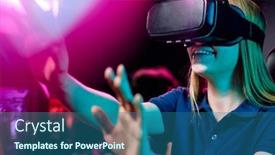  Presentation with virtual reality - Theme consisting of positive-girl-using-virtual-reality background and a ocean colored foreground