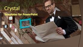  Presentation with reading table - PPT theme featuring positive-groom-reading-a-newspaper background and a tawny brown colored foreground