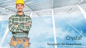  Presentation with handyman - Colorful slide deck enhanced with positive handyman with white building backdrop and a light blue colored foreground