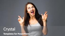  Presentation with body language - Slides having beautiful satisfied girl beggs god background and a coral colored foreground