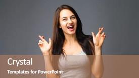  Presentation with body language - Cool new PPT theme with beautiful satisfied girl beggs god backdrop and a coral colored foreground