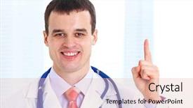  Presentation with attention - Theme with positive male doctor paying attention background and a  colored foreground