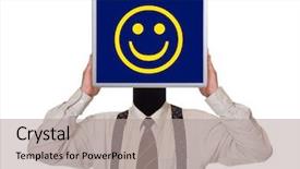  Presentation with computer - Presentation theme featuring positive mind - businessman with smile computer screen background and a  colored foreground